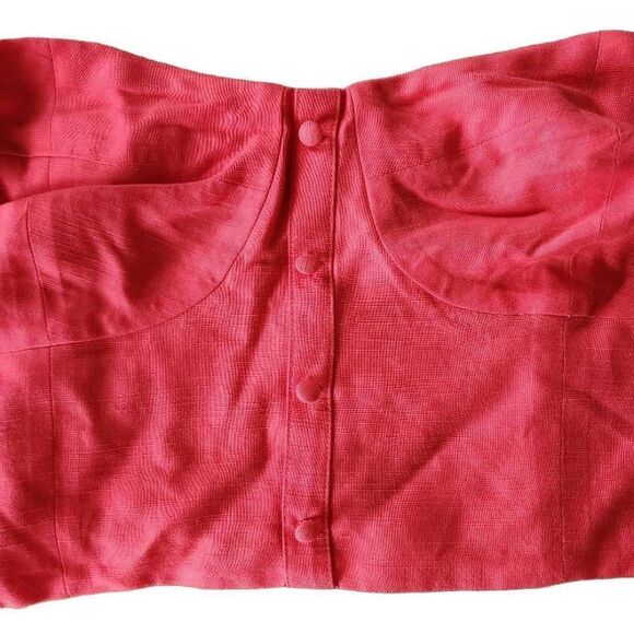 Bar III Strapless Bustier Top XL Pink Button Front Crop Style - Picture 3 of 8